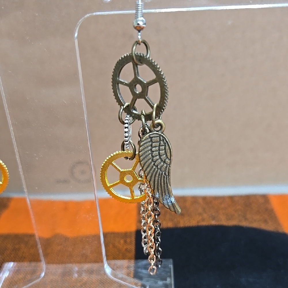 5 For $25! Steampunk Gear and Wing Earrings - Picture 2 of 3
